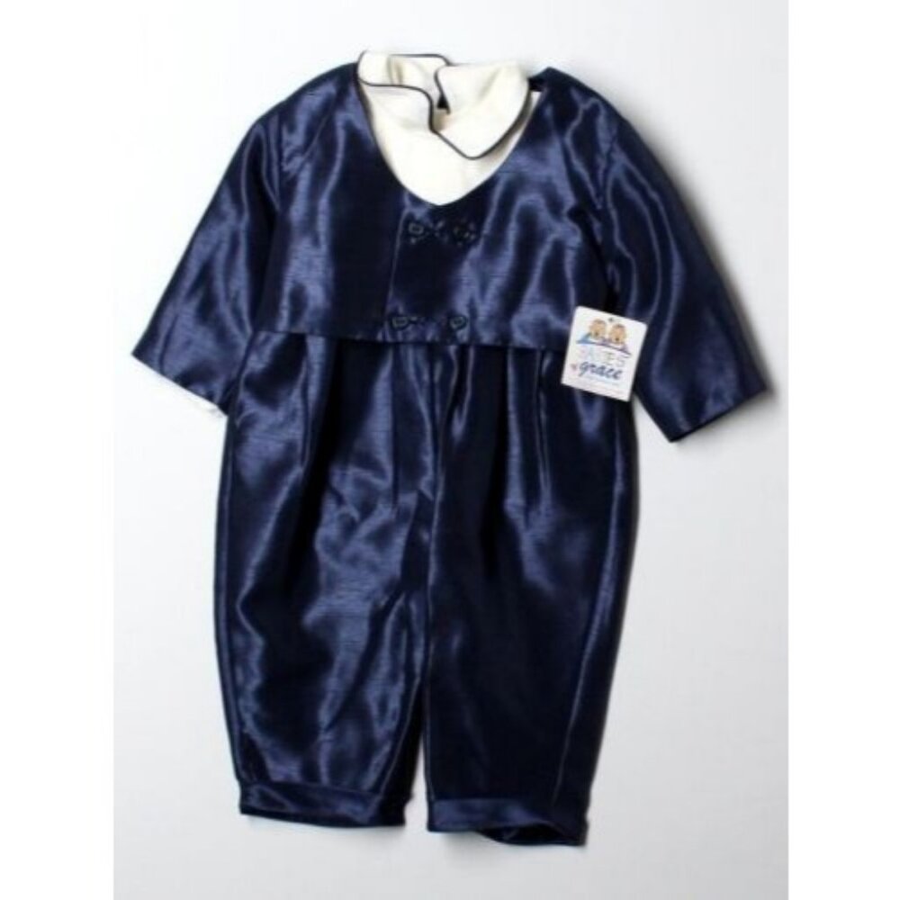 New Baby Boy Cora Blue Holiday Dressy Formal One Piece Suit Size 12 Months